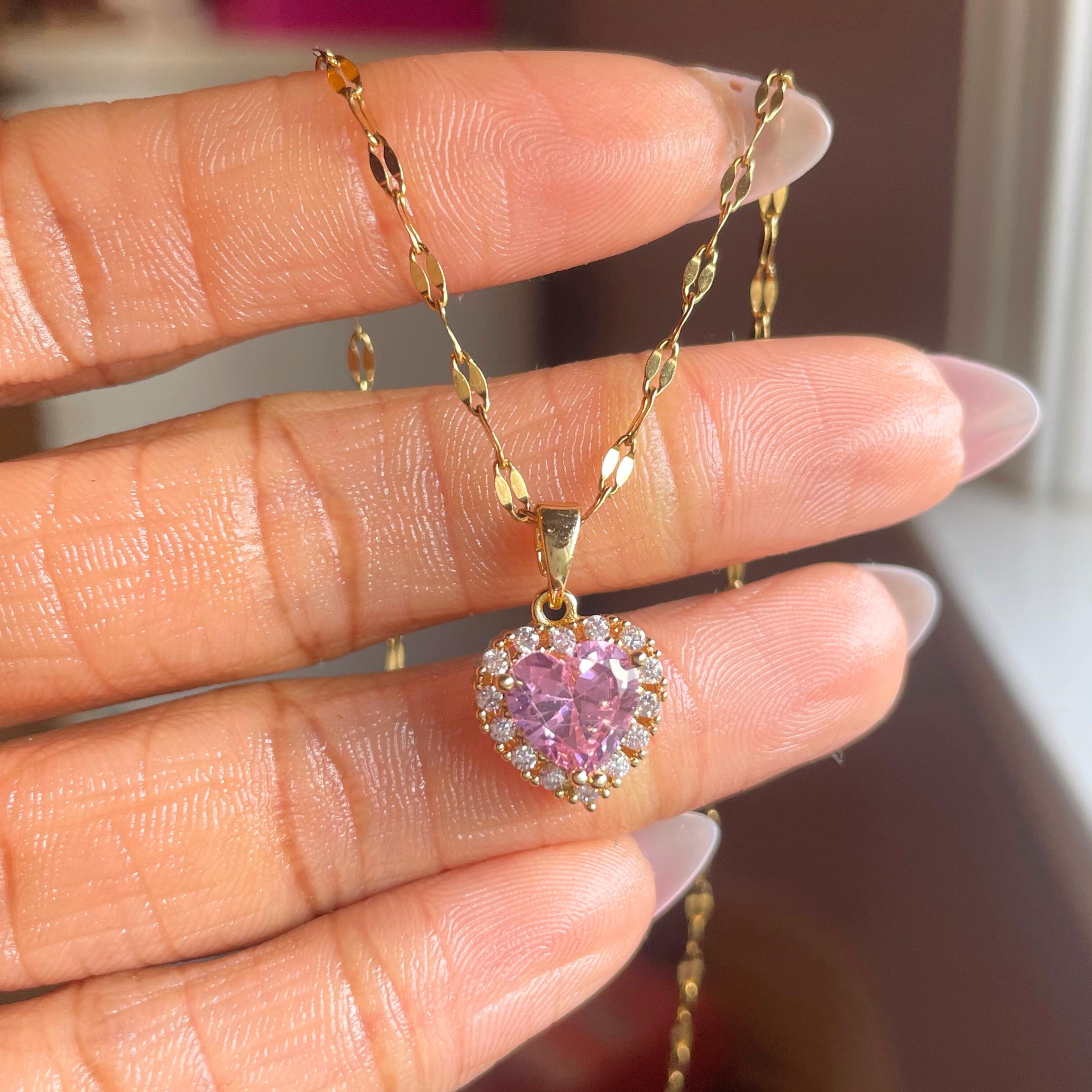 Rosa - Pink Heart Pendant Necklace