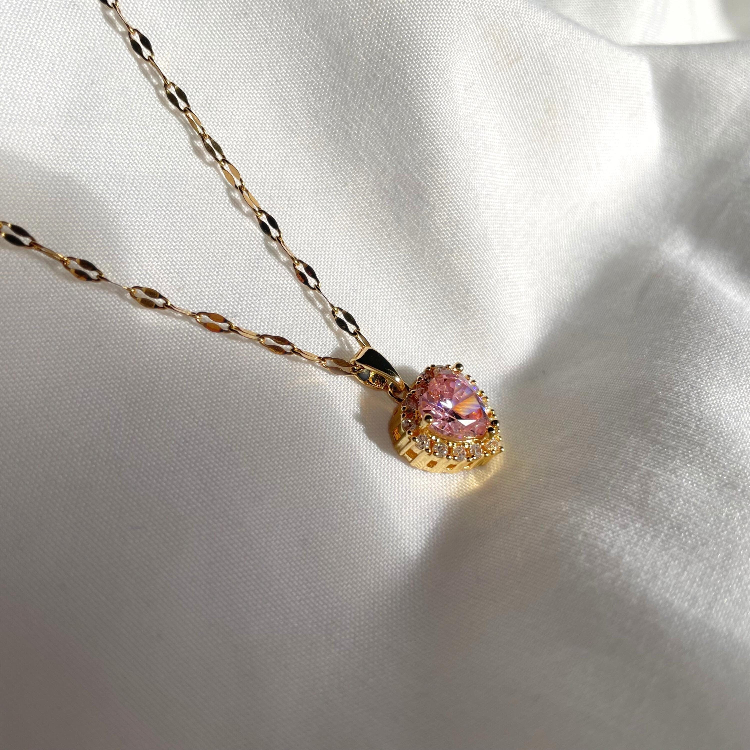 Rosa - Pink Heart Pendant Necklace