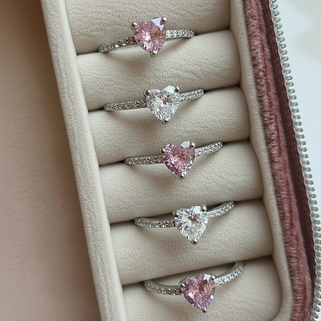 Alara - Silver Diamond Heart Rings
