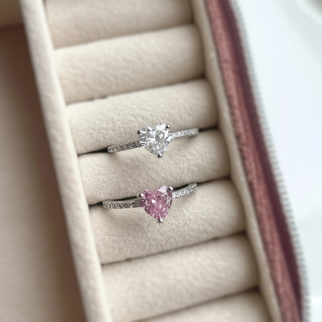 Alara - Silver Diamond Heart Rings